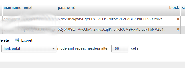 Password reset in the DB
