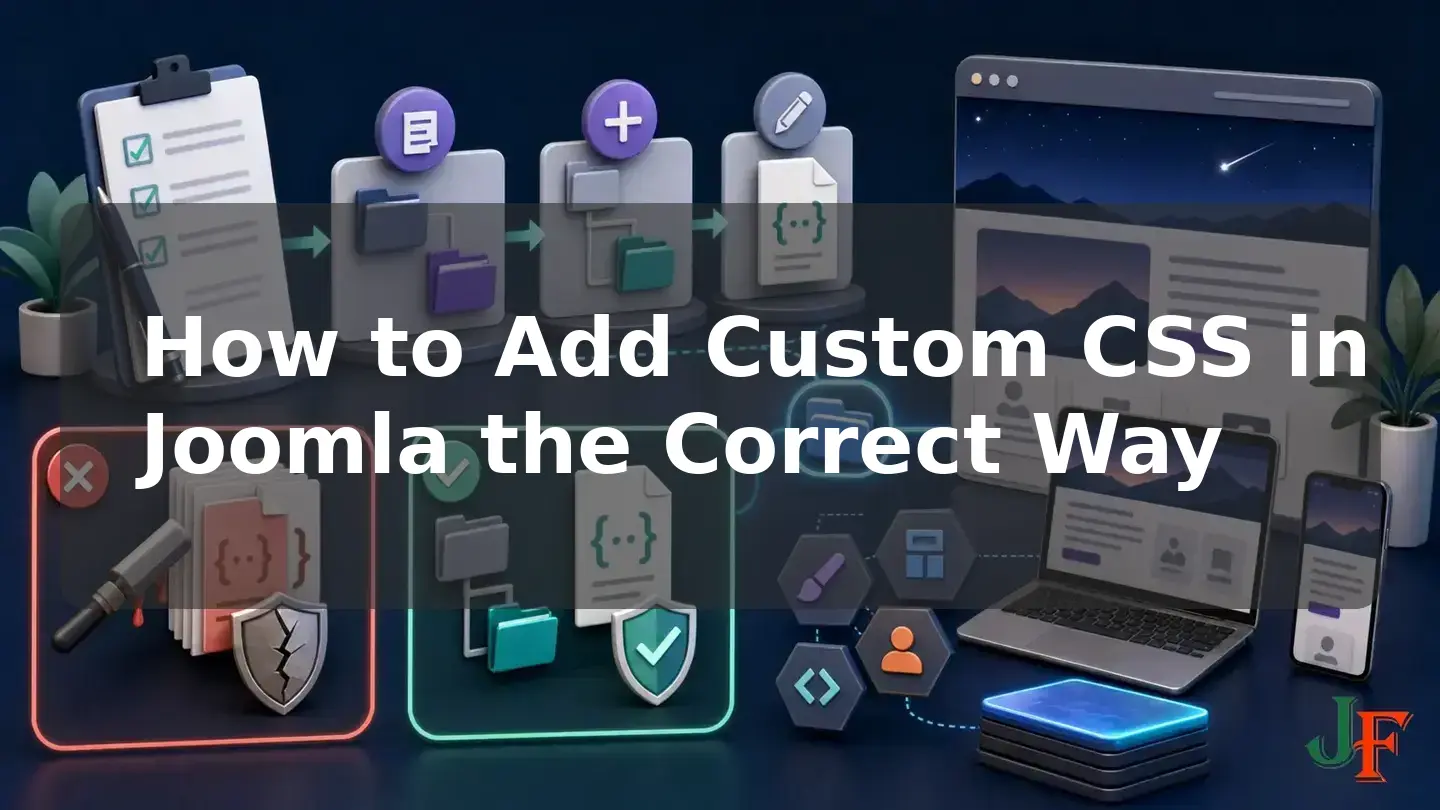 Wide conceptual illustration showing the connected stages and supporting elements involved in How to Add Custom CSS in Joomla the Correct Way.