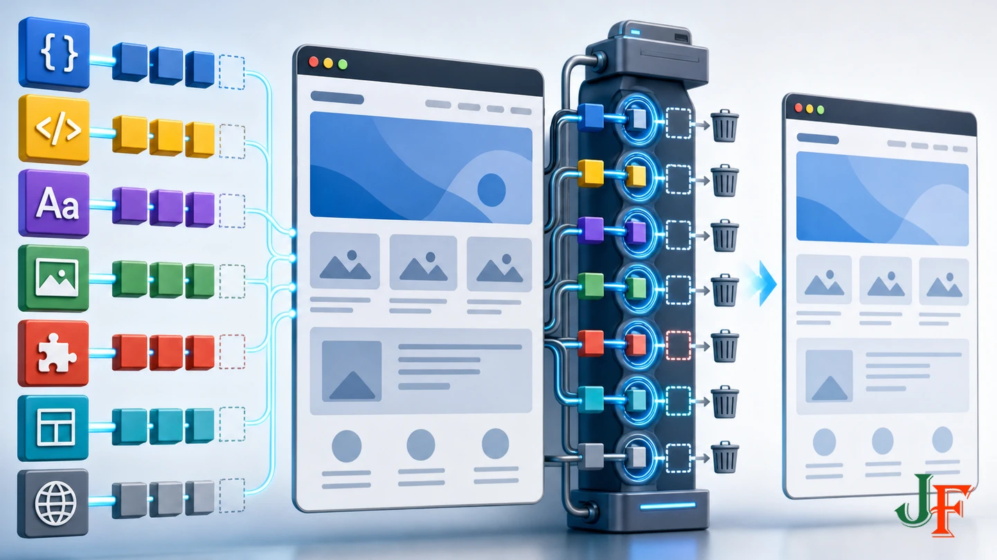 Required web asset dependencies remain connected while duplicate and unnecessary resources are removed carefully.