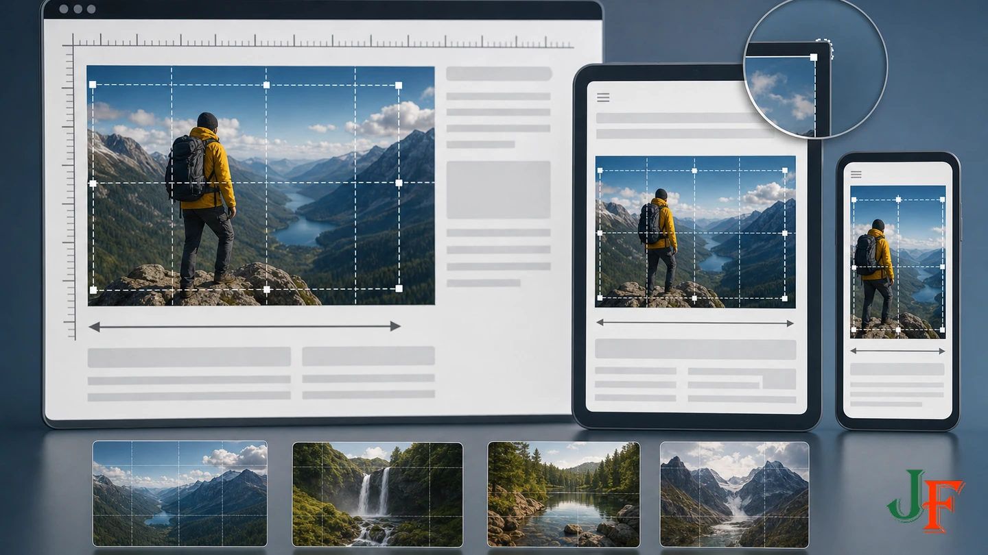 Responsive article image slots being measured and checked across desktop, tablet, and mobile layouts