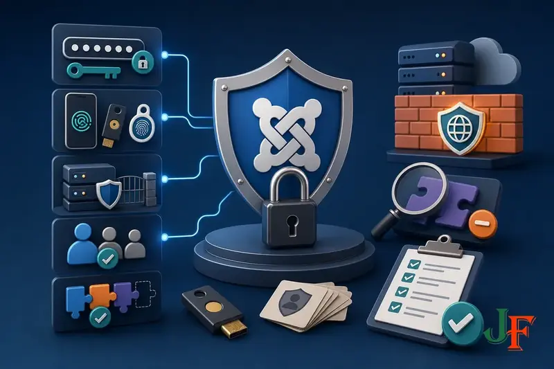 Conceptual editorial illustration representing How to Secure the Joomla Administrator Login through a clear Joomla-focused visual metaphor.