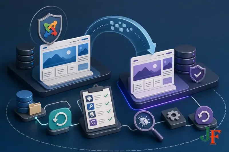 Conceptual editorial illustration representing How to Test Joomla Updates on a Staging Site through a clear Joomla-focused visual metaphor.