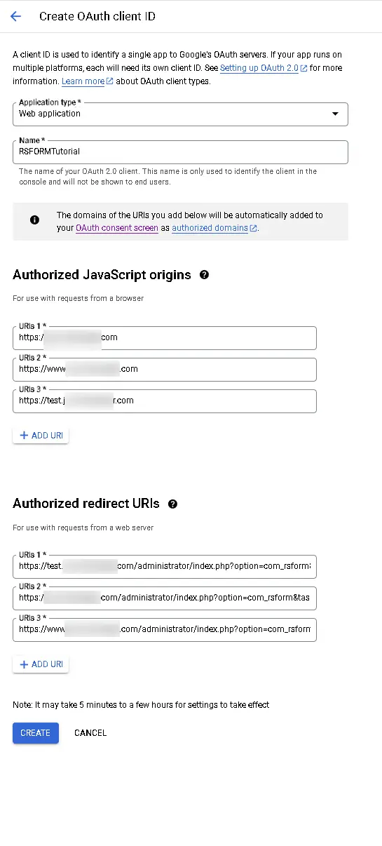 google dev console create oauth client