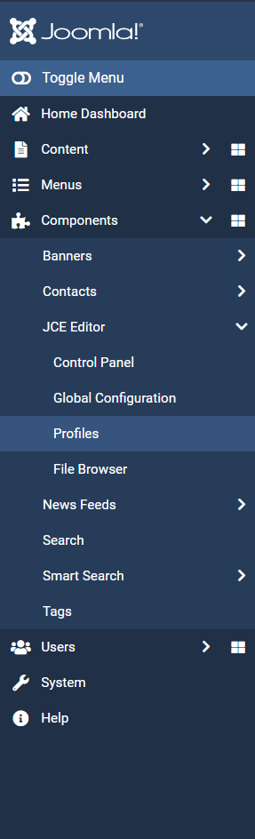 JCE Profiles in Joomla 4.x