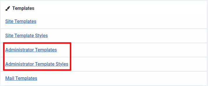 Joomla 4 select "Administrator Templates"