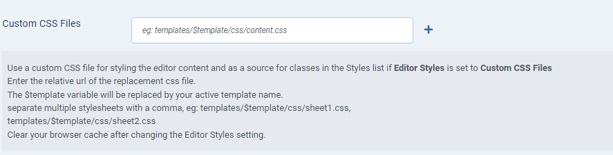 Add custom CSS files to JCE