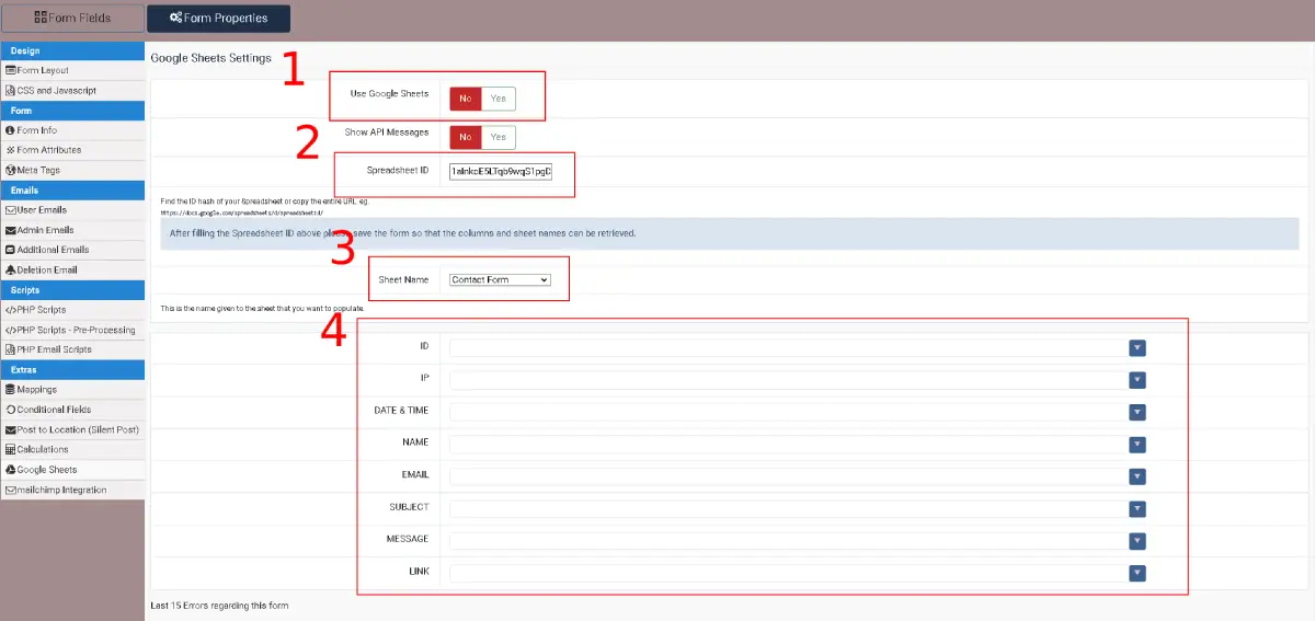 rsjoomla rsform add form to spreadsheet