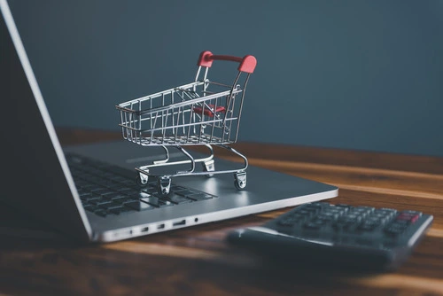 shopping cart on computer laptop for market e commerce
